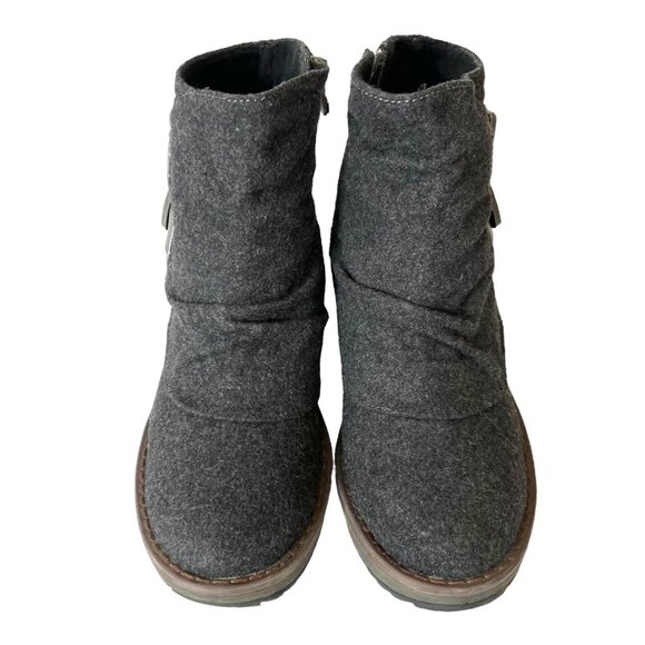 Blowfish “Cocoa” Gray Flannel Side Zipper COMFORT Low Wedge Ankle Boots B130 Sz - Picture 3 of 12
